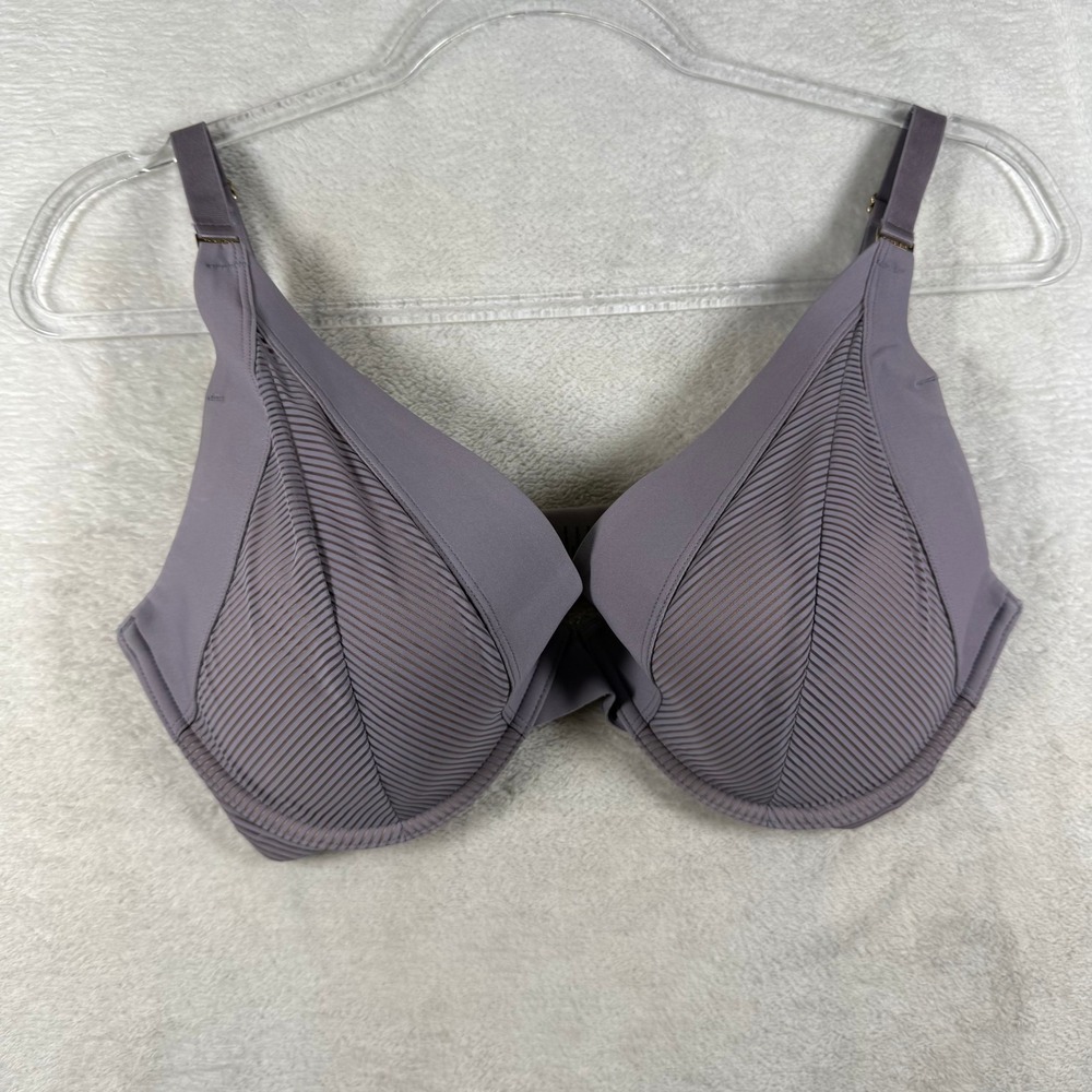 ThirdLove Shadow Stripe Plunge Bra Purple 34F Underwire Full Support Lingerie